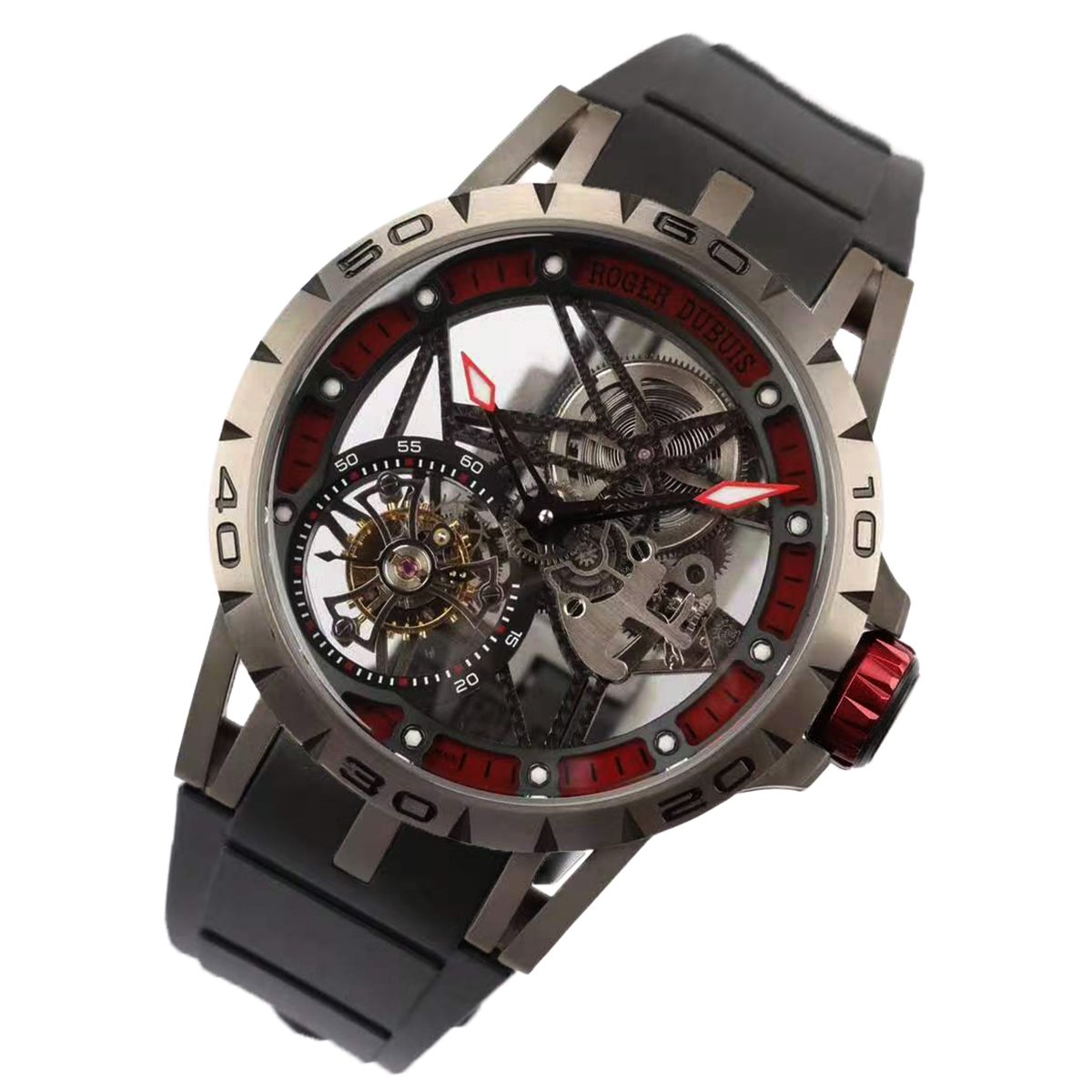 Excalibur Spider Skeleton Flying Tourbillon with Black Rubber Strap