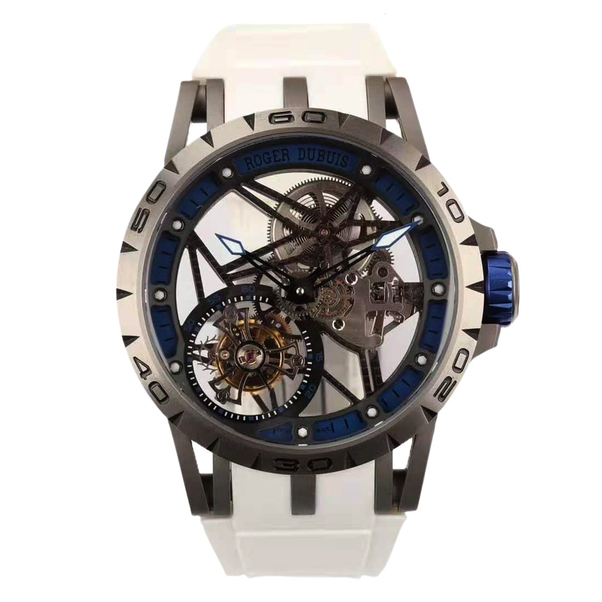 Excalibur Spider Skeleton Flying Tourbillon with White Rubber Strap