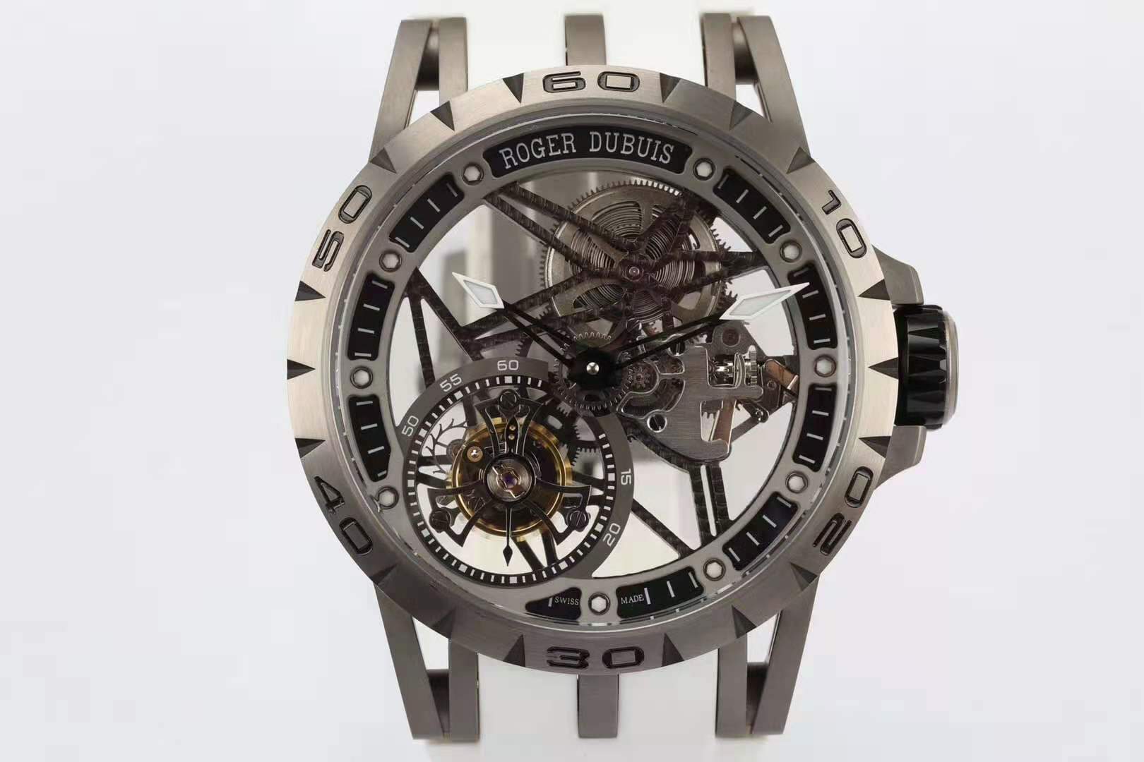 Excalibur Spider Skeleton Flying Tourbillon with White Rubber Strap
