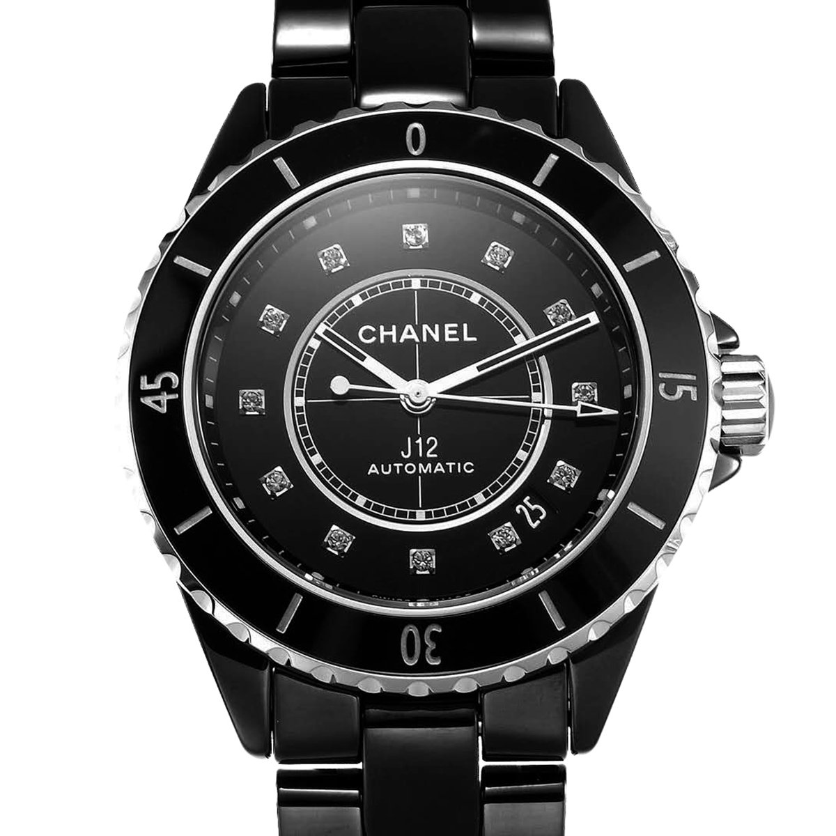 J12 Black Ceramic and Steel with D1am0nd Markers Ref: H5697