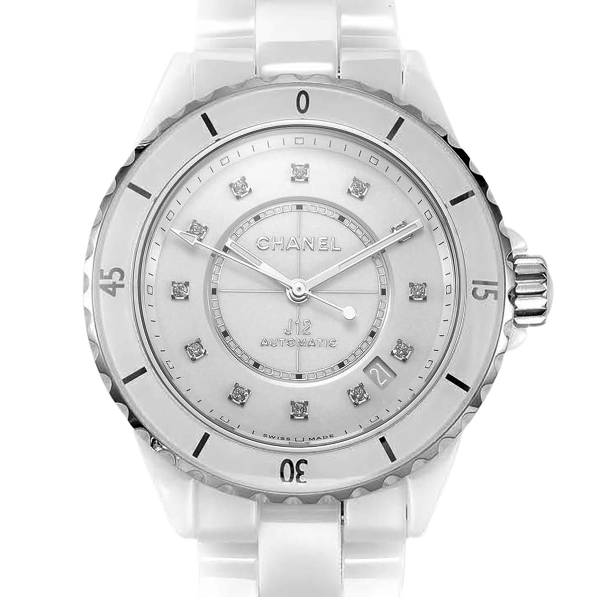 J12 White Ceramic and Steel with D1am0nd Markers Ref: H5705