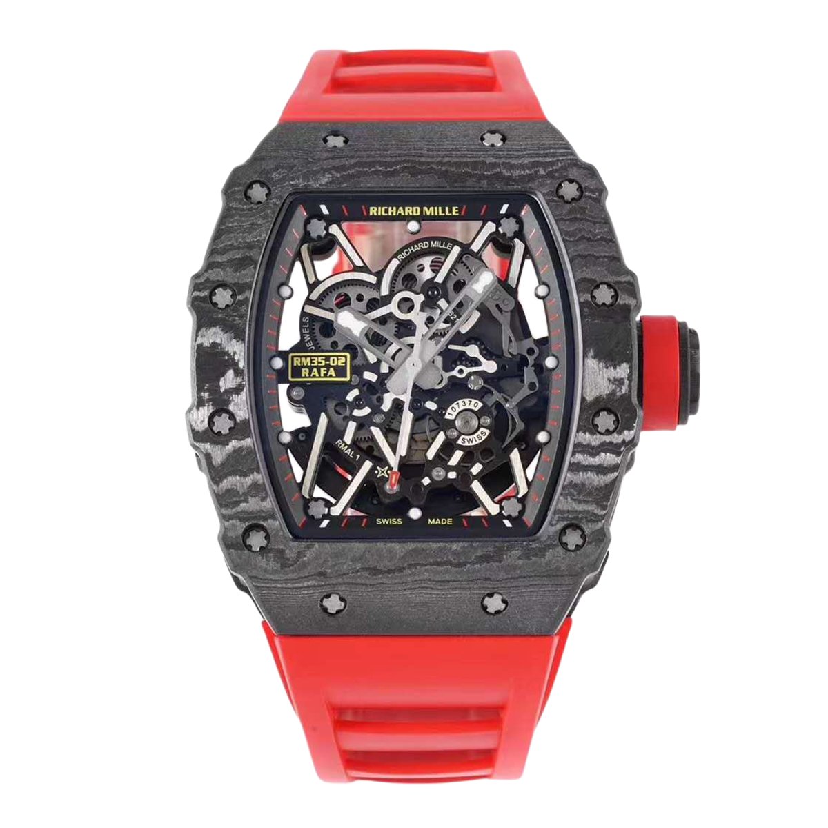 RM 035-02 Rafael Nadal NTPT Carbon on Red Rubber Strap