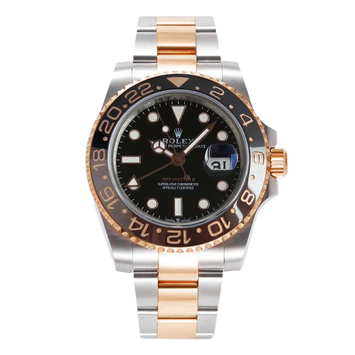 GMT Master II 126715 CHNR “Rootbeer” in Rose Gold and Steel
