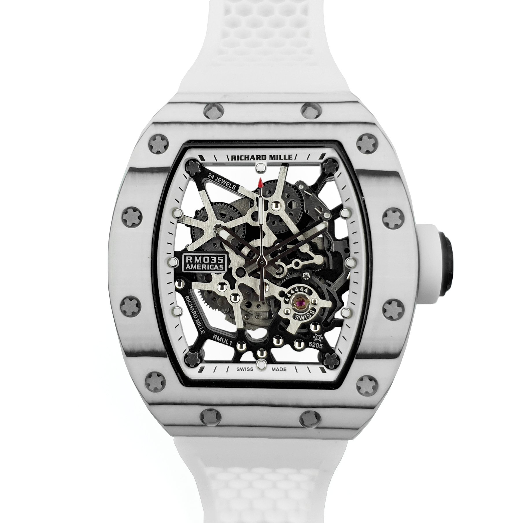 RM 035-02 Black Toro Americas in NTPT Carbon on White Rubber Strap