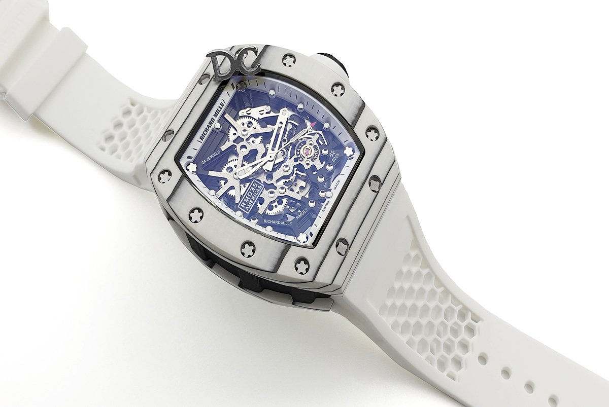 RM 035-02 Black Toro Americas in NTPT Carbon on White Rubber Strap