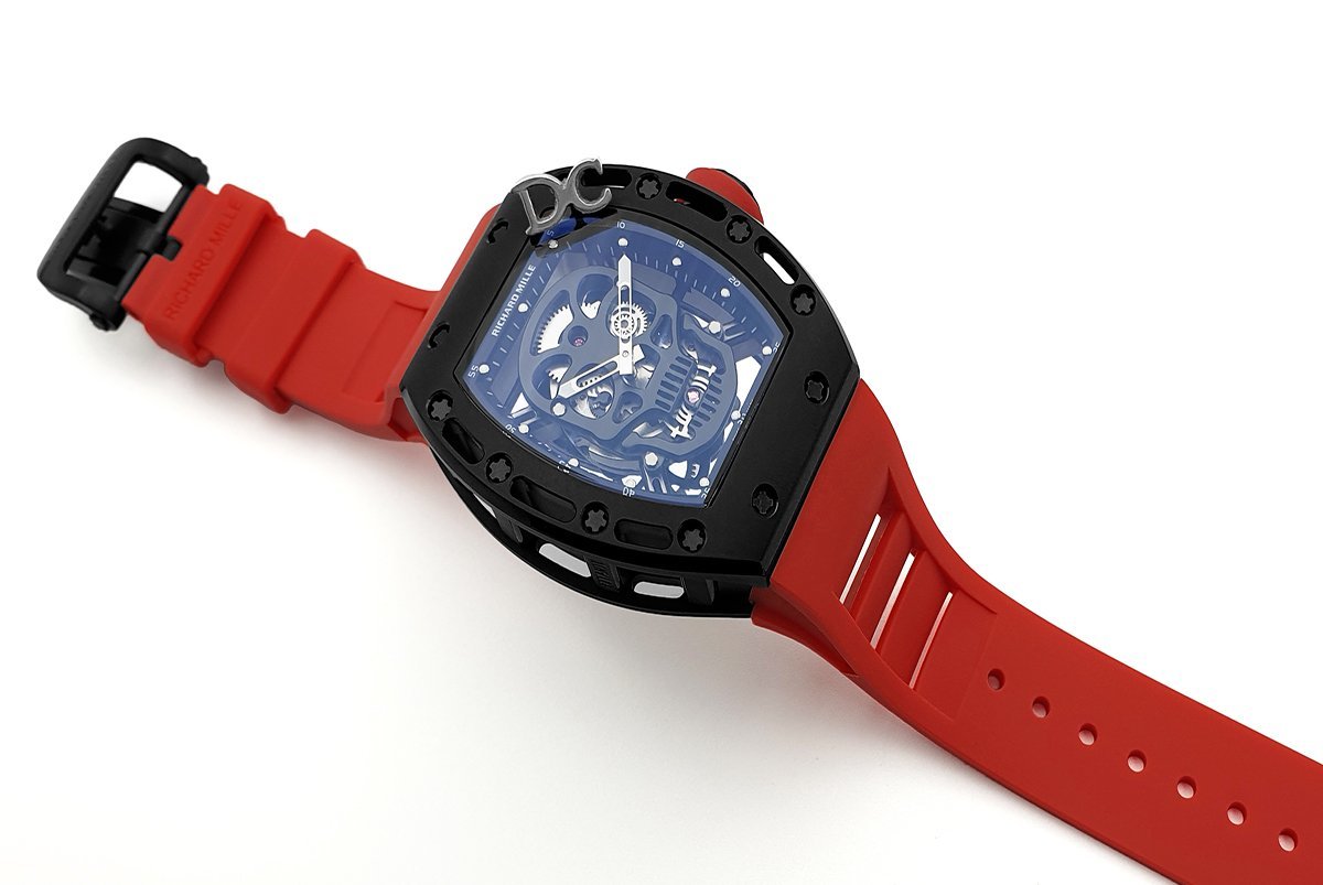 RM 052-01 Tourbillon Black Skull in PVD on Red Rubber Strap