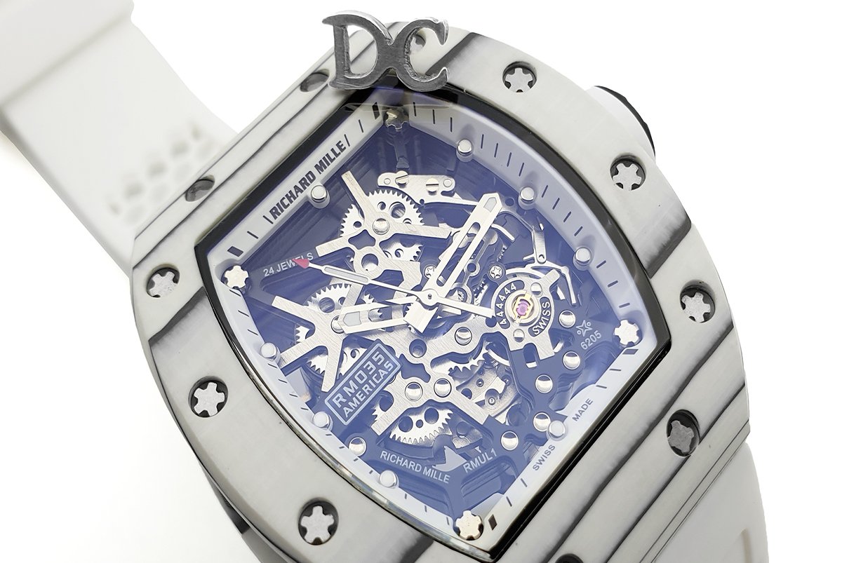 RM 035-02 Black Toro Americas in NTPT Carbon on White Rubber Strap