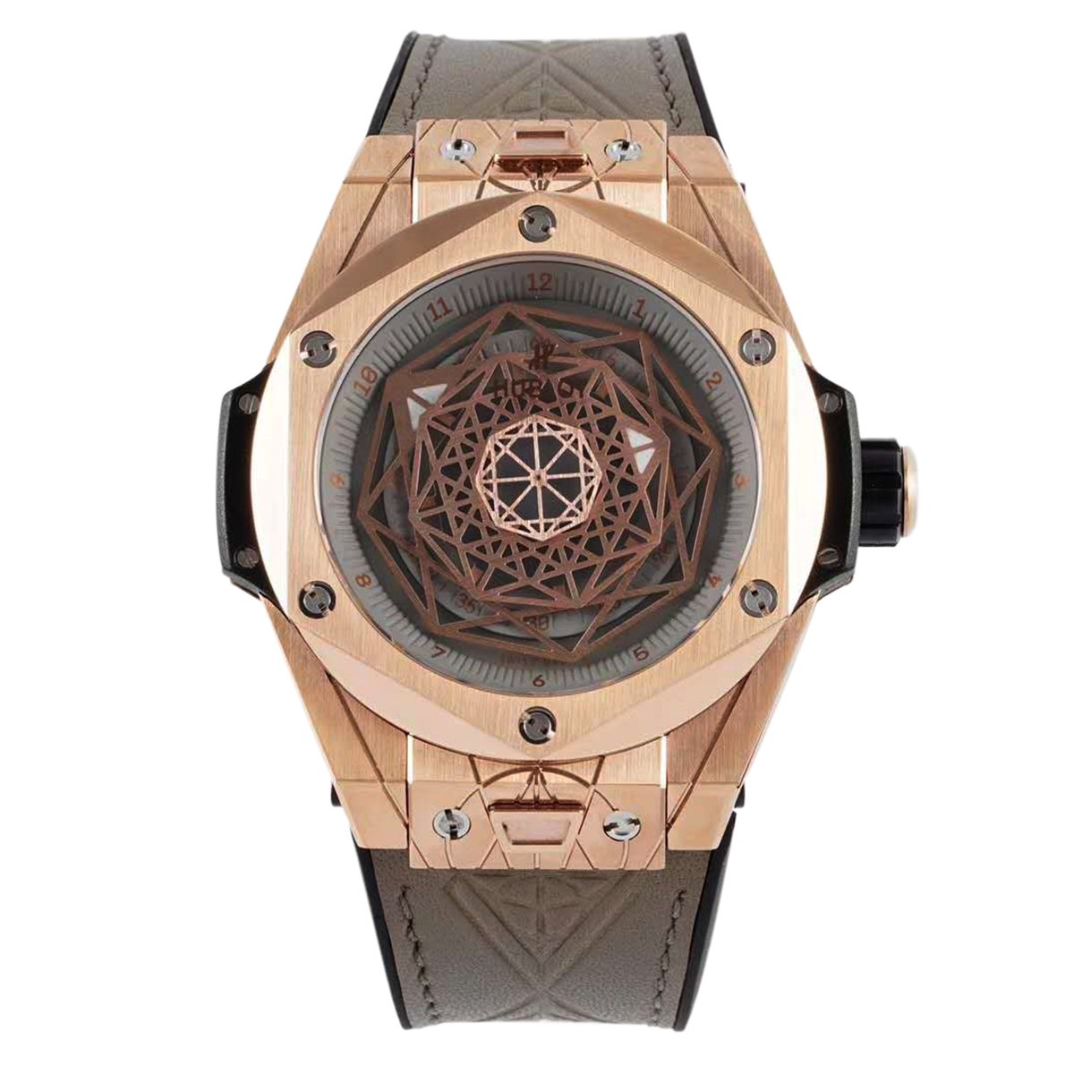 Big Bang Unico Sang Bleu in Rose Gold on Brown Leather Strap