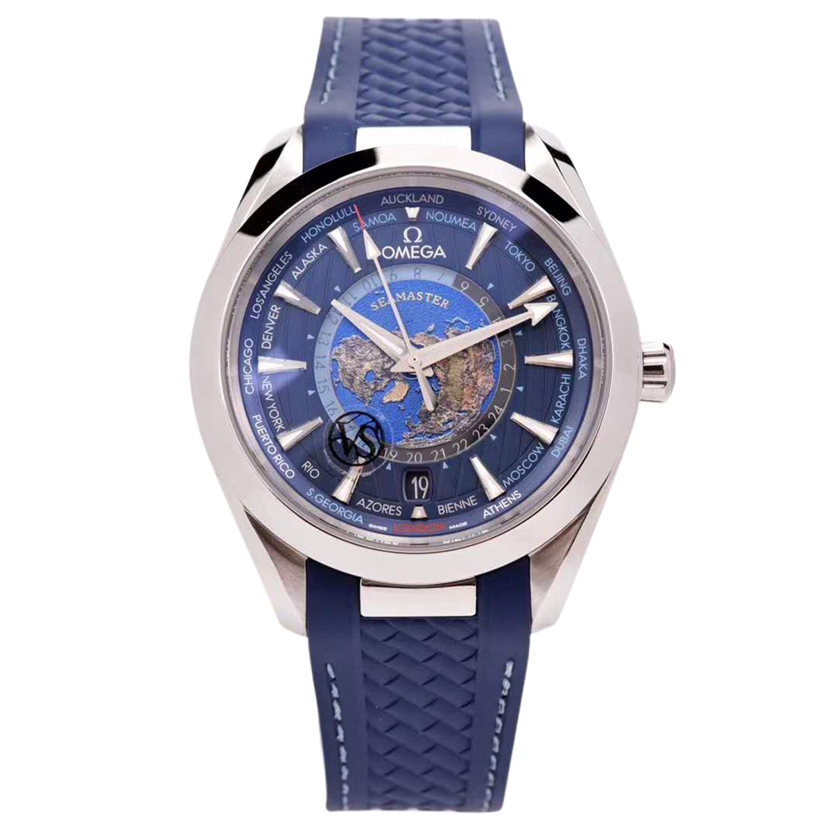 Seamaster Aqua Terra Worldtimer Master Chrononometer Blue Dial on Blue Rubber Strap