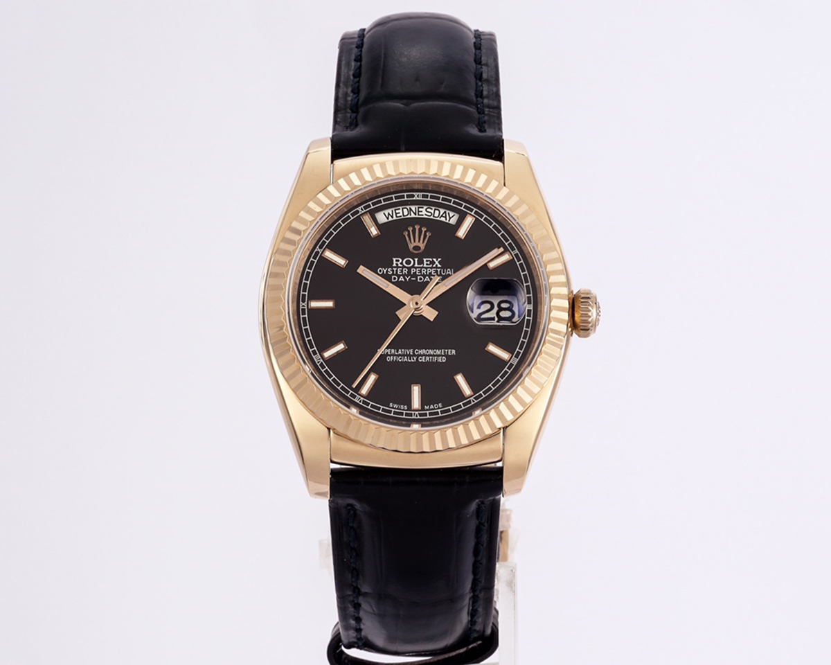 Day-Date 40 Black Dial in Rose Gold on Leather Strap