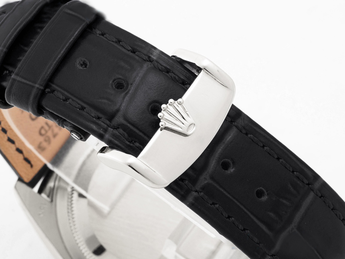 Day-Date 40 Black Dial in White Gold on Leather Strap