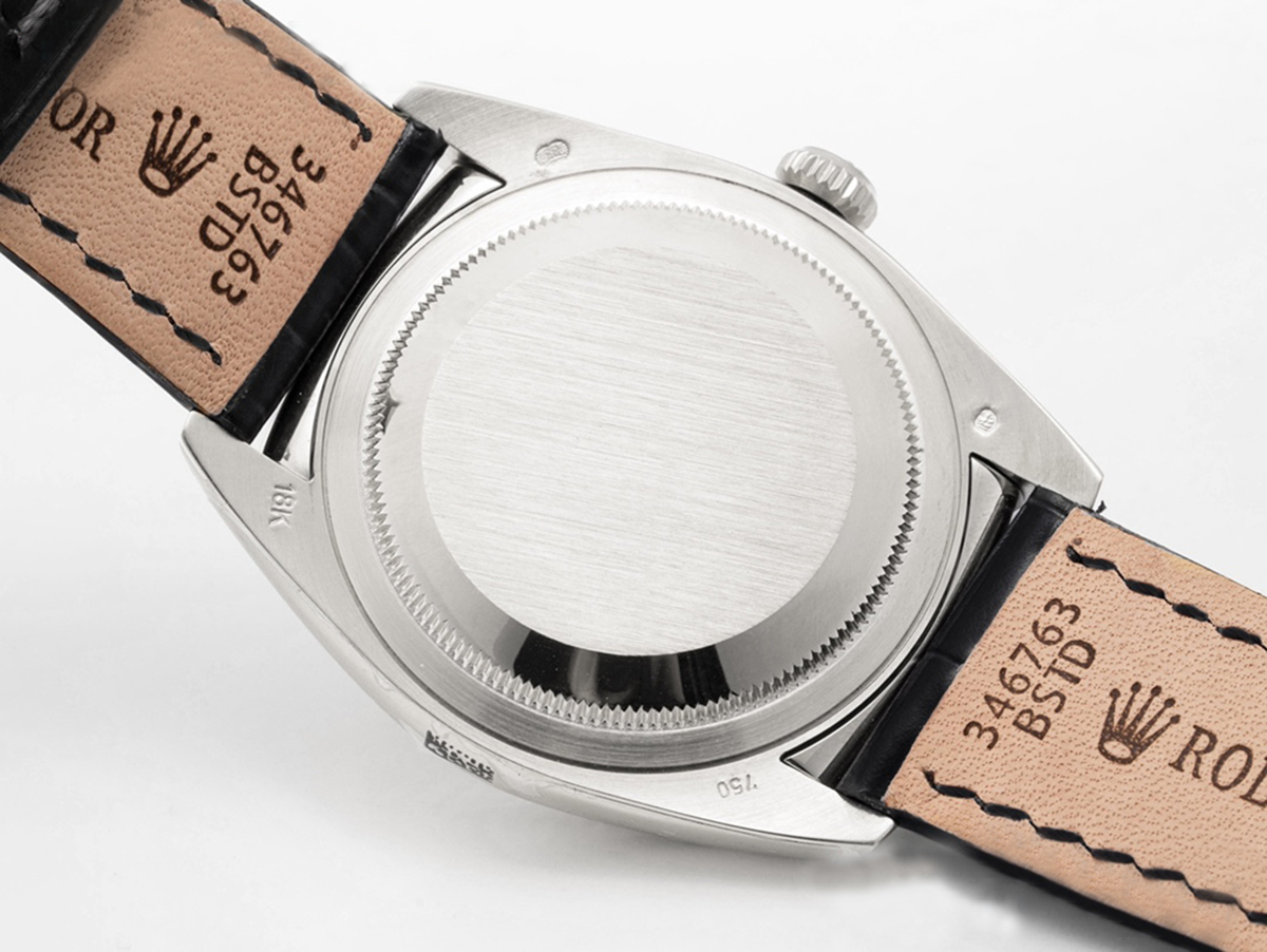 Day-Date 40 Black Dial in White Gold on Leather Strap