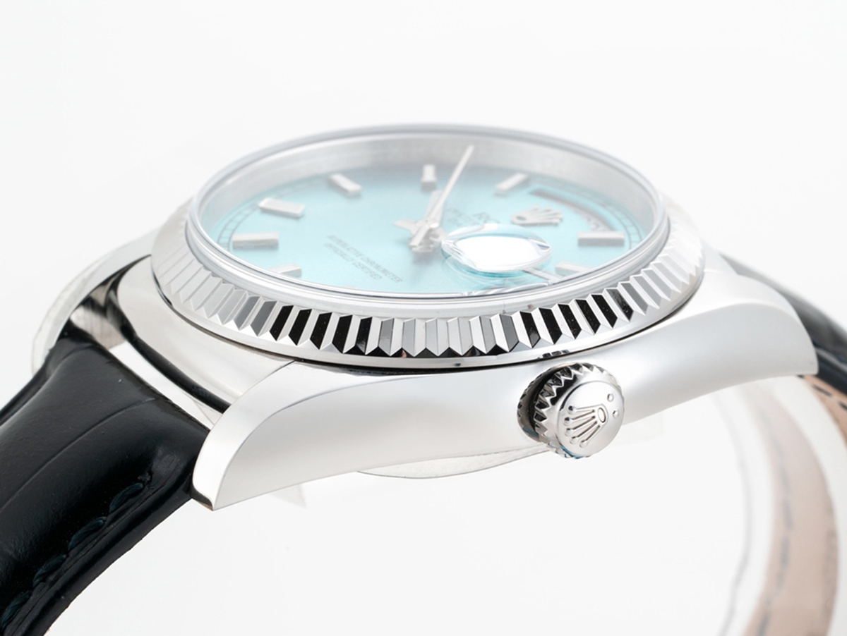 Day-Date 40 Ice Blue Dial in White Gold on Leather Strap
